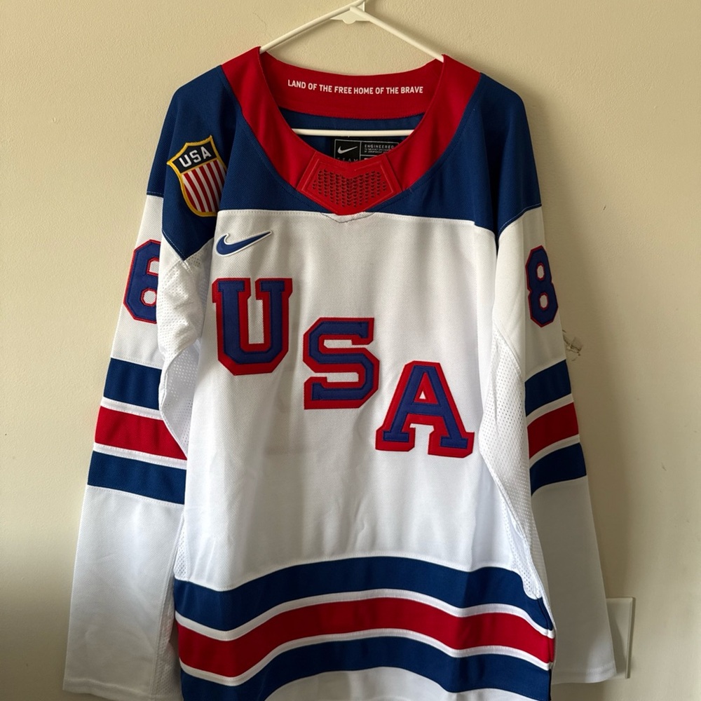 Men’s Nike Jack Hughes #86 Team USA Hockey Jersey 2026 Olympics Sz L White RARE